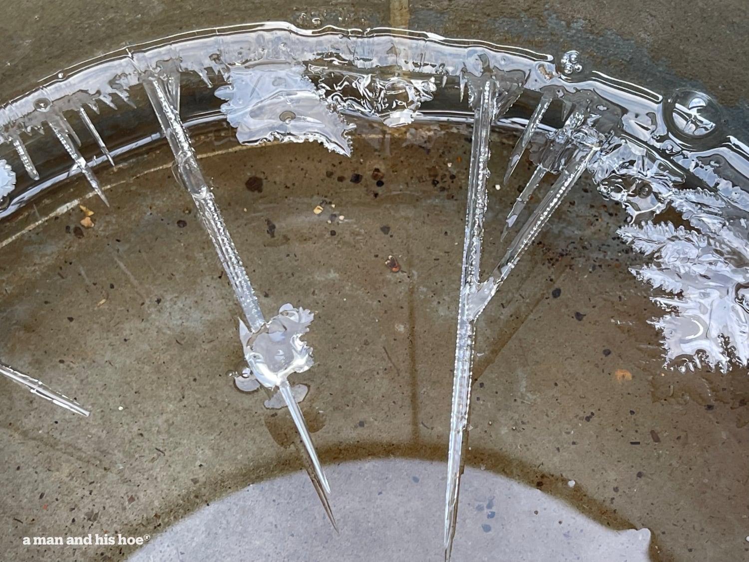 Change is in the air - ice forming in watering can