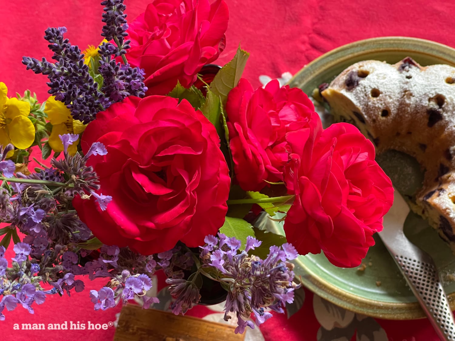 Roses, lavender, and mint flowers.