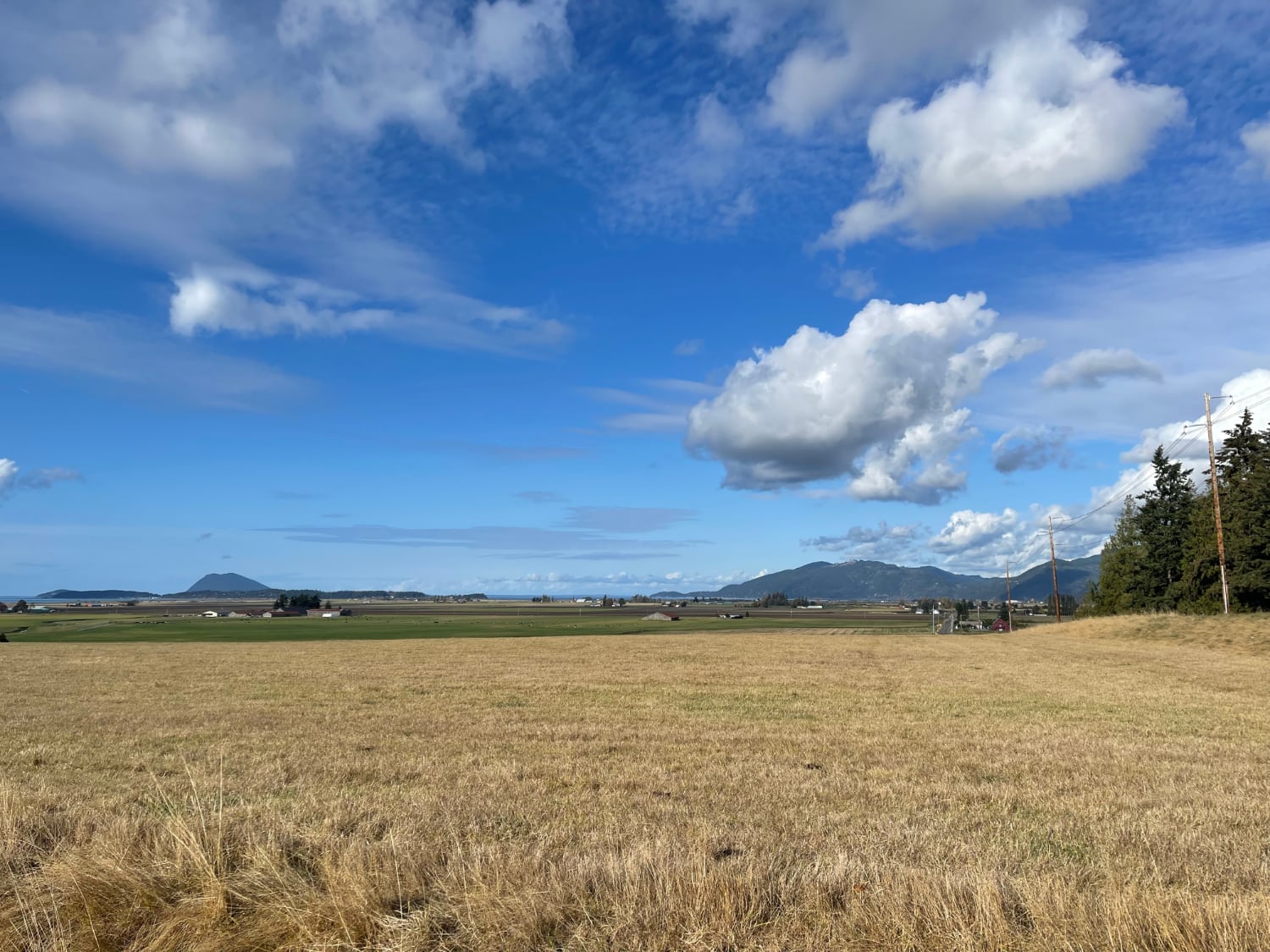 Blue skies with a view of Lummi island and the Chuckanut mountains.