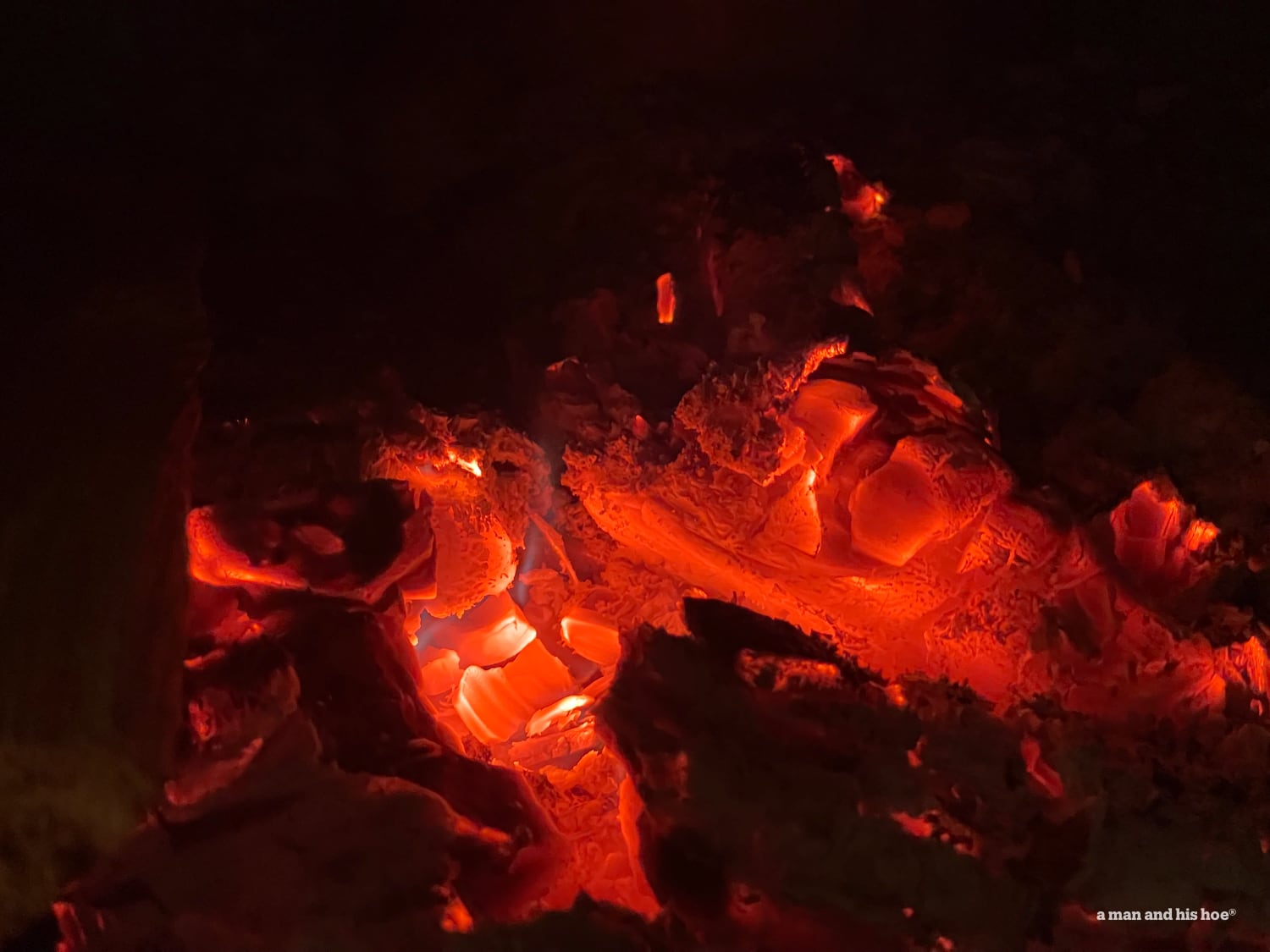 Morning embers in the wood stove.