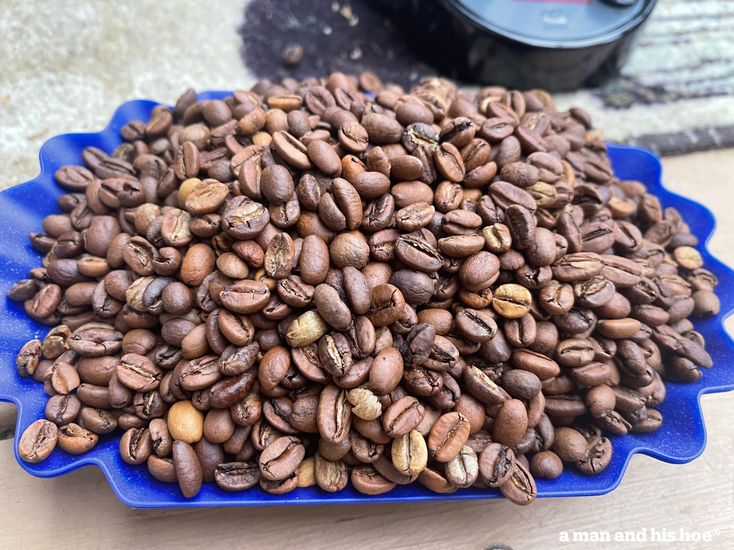 Freshly roasted coffee beans.